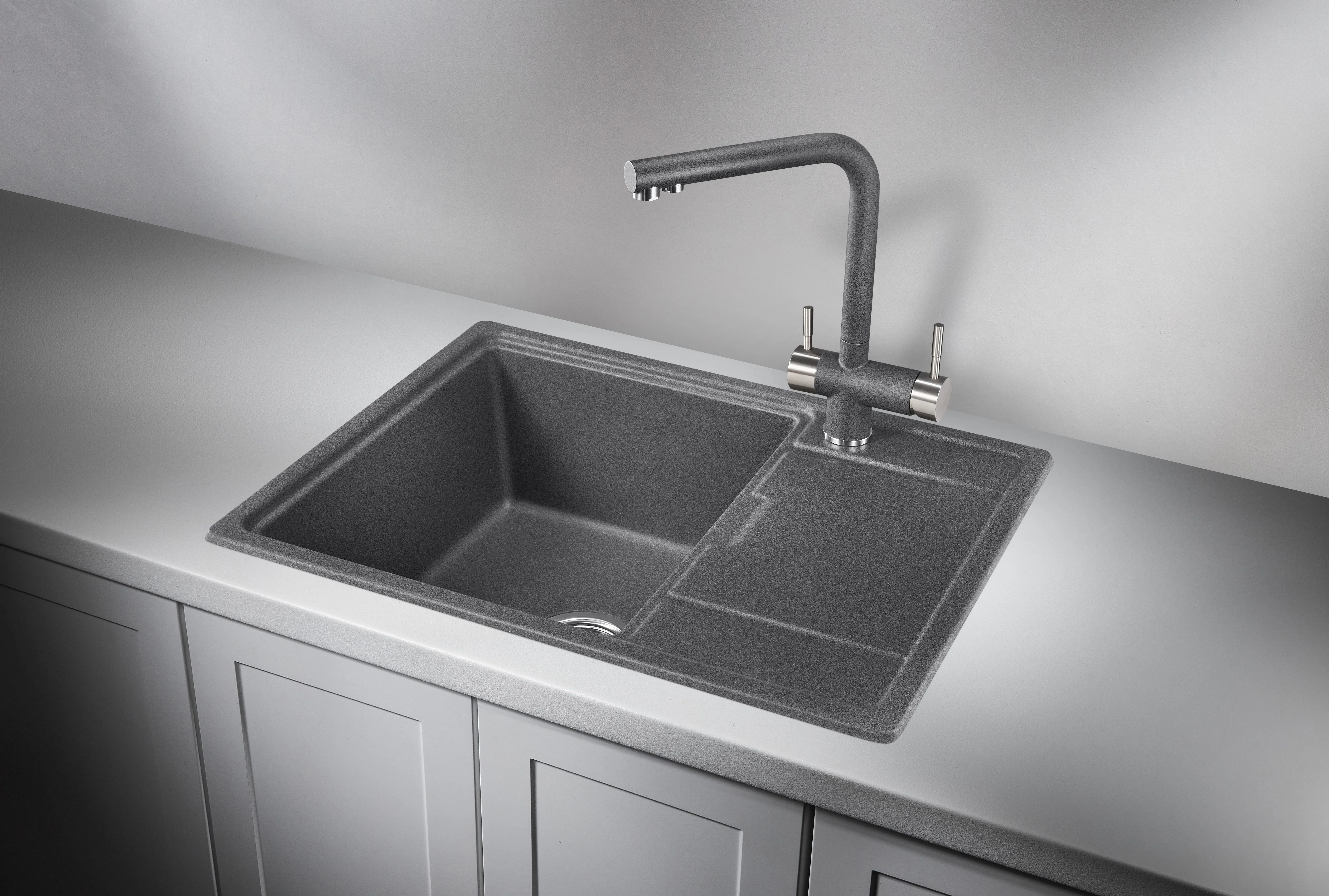 6503, ГРАФИТ (ЧЁРНО-СЕРЫЙ), кухонная мойка, кварц