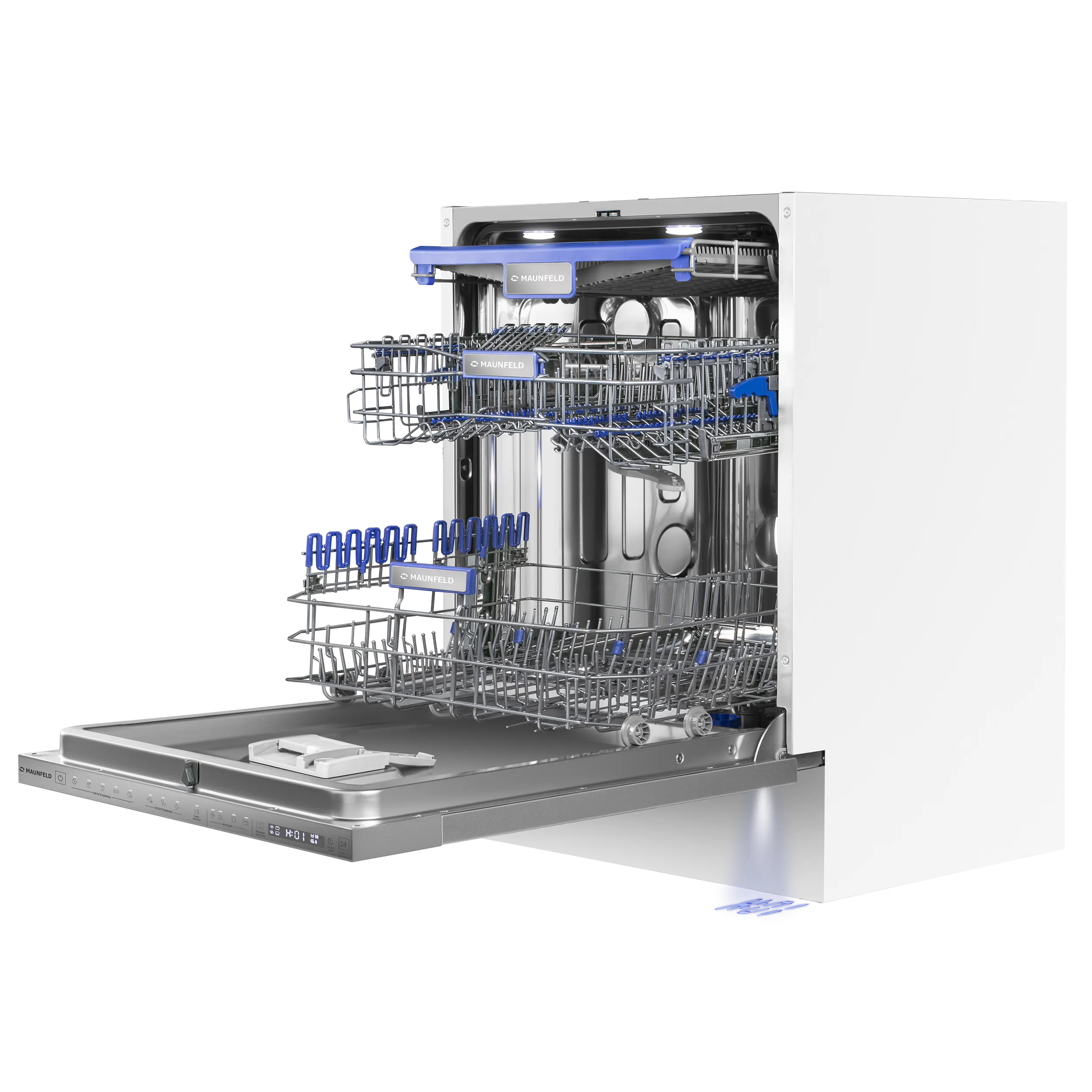 Посудомоечная машина с проекцией таймера на пол и автооткрыванием MAUNFELD MLP60330T Smart Beam Inverter Нержавеющая сталь