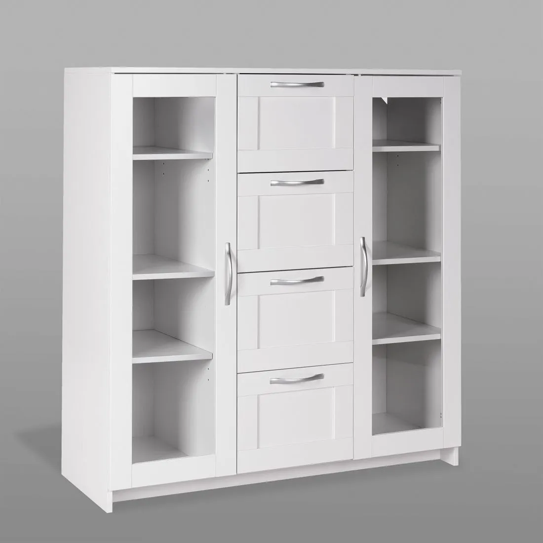 2.02.03.400.1 СИРИУС тумба 2 двери со стеклом и 4 ящика 117х123 белая RU 2.02.03.400.1 СИРИУС тумба 2 двери со стеклом и 4 ящика 117х123 белая RU