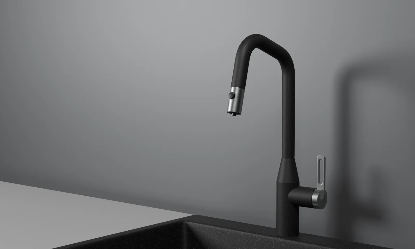 GR-8171, ЧЕРНЫЙ, СМЕСИТЕЛЬ КУХОННЫЙ С ВЫДВИЖНЫМ ИЗЛИВОМ