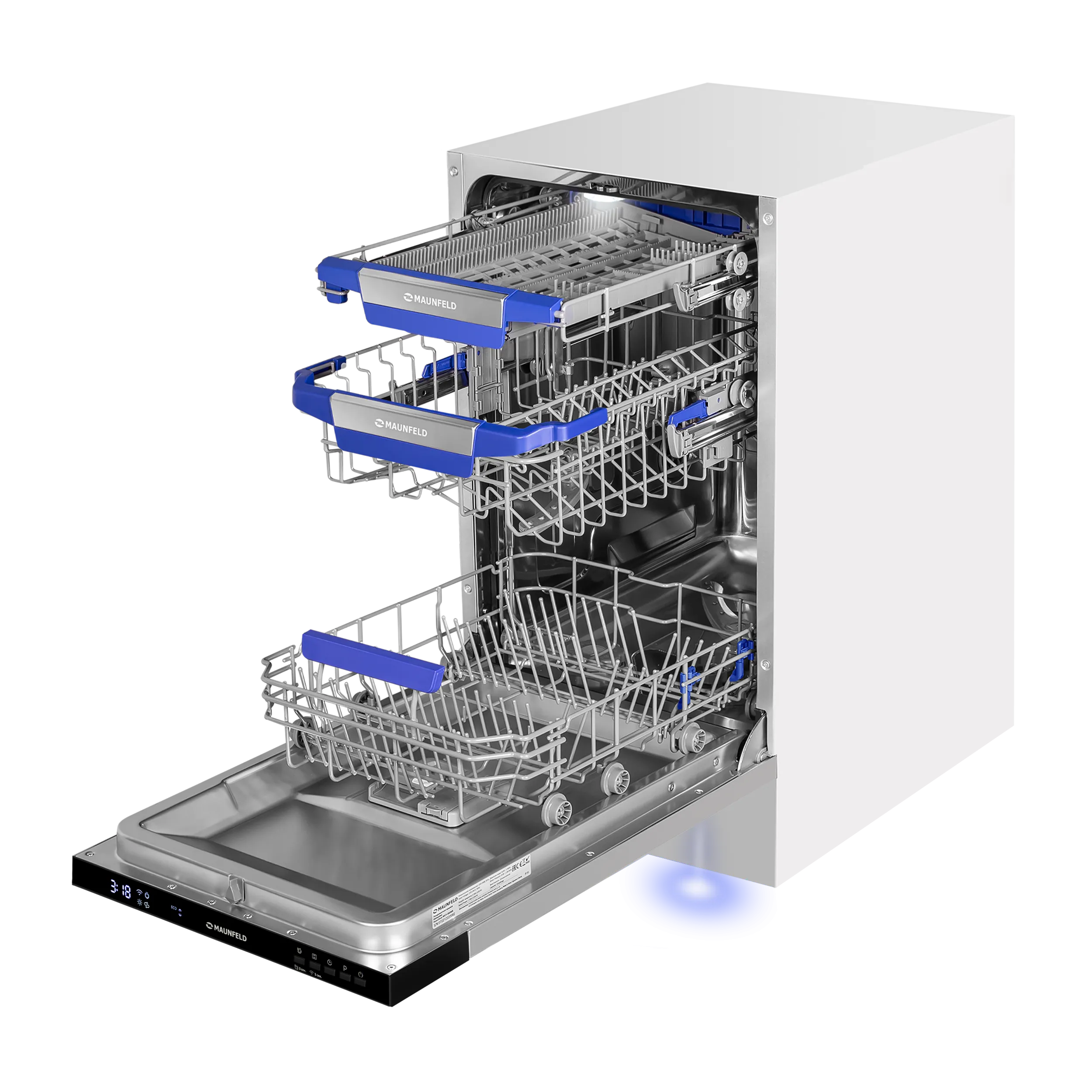 Посудомоечная машина с авто-открыванием MAUNFELD MLP45230 Light Beam Wi-Fi Нержавеющая сталь