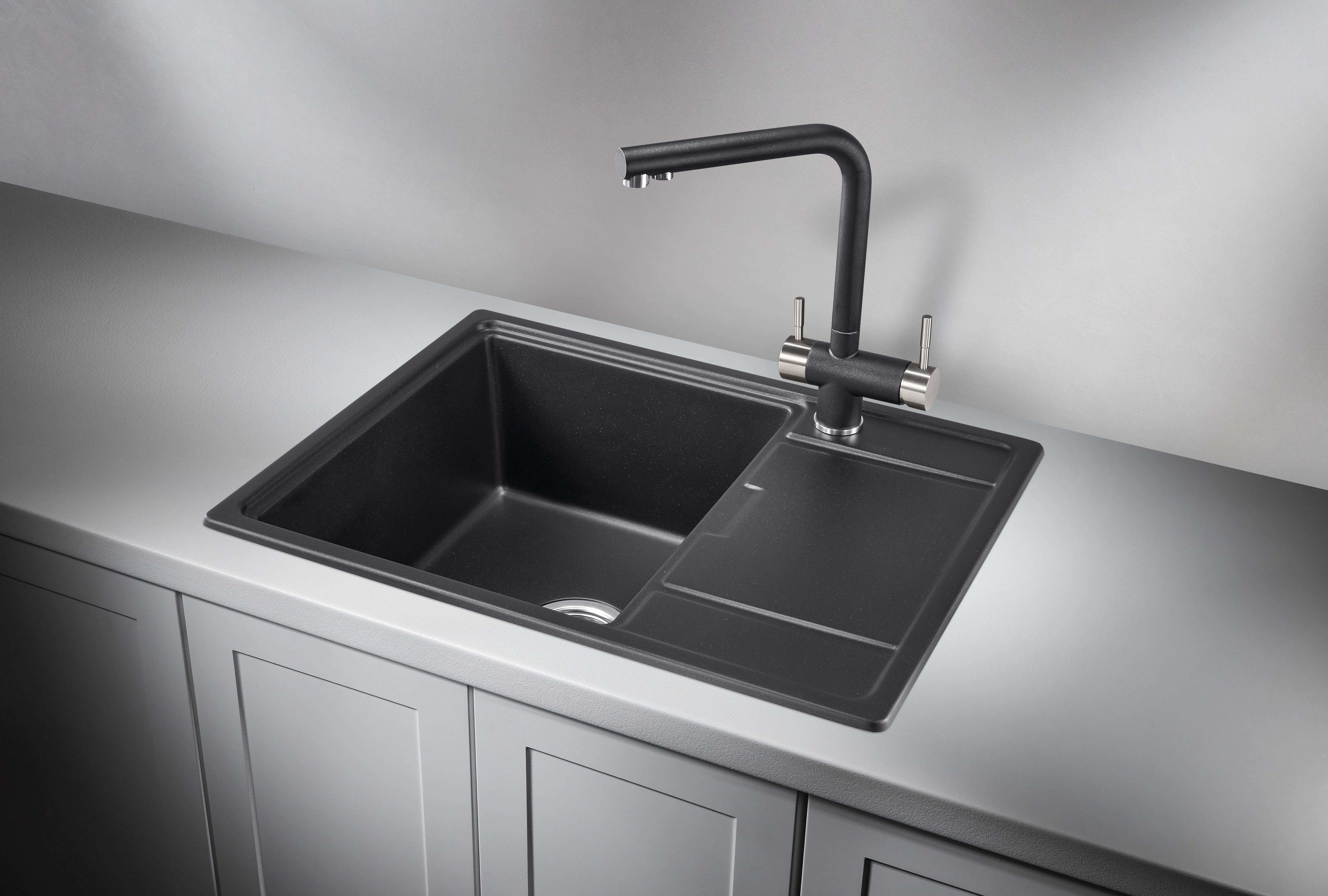 6503, ШВАРЦ (чёрный металлик), кухонная мойка, кварц