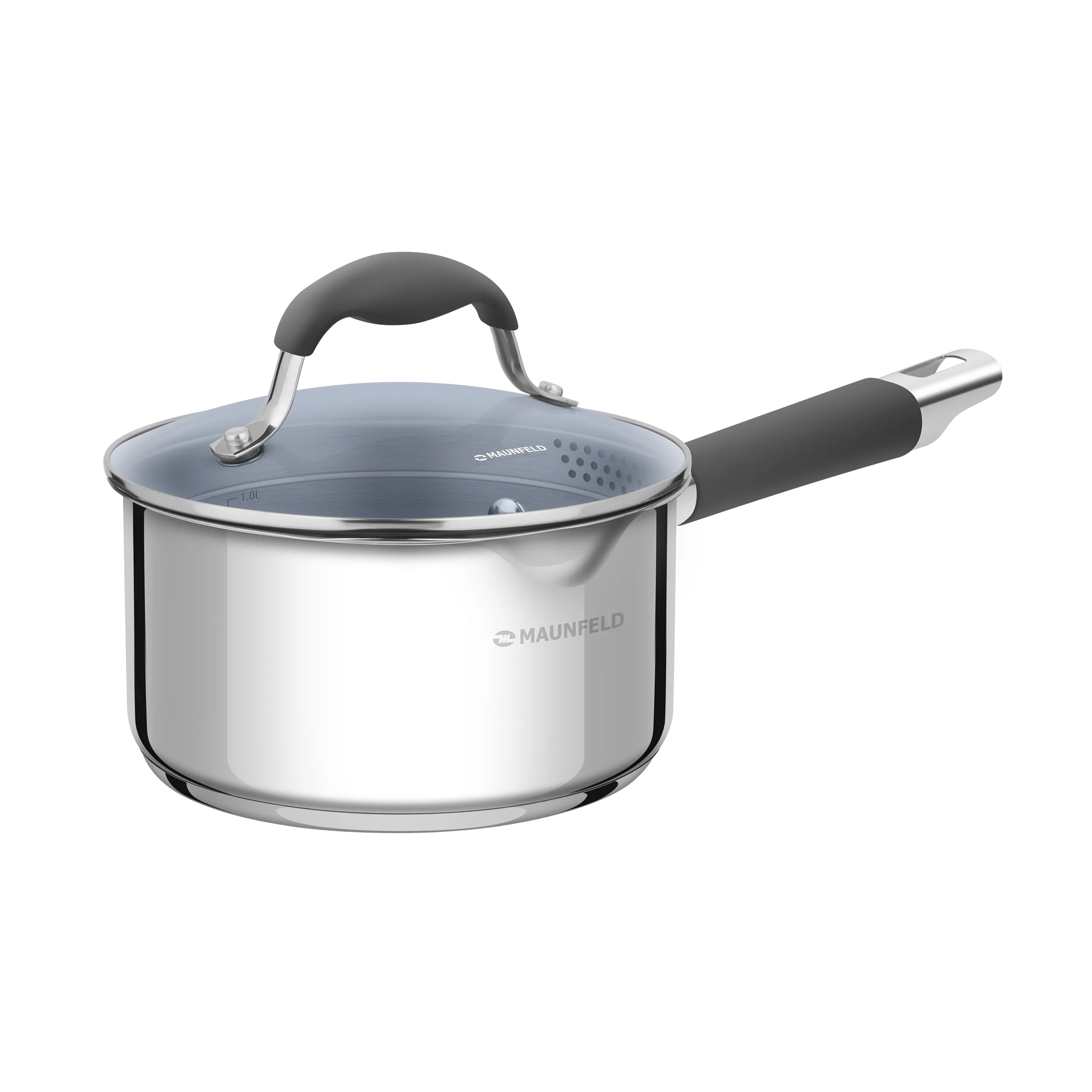 Ковш MAUNFELD LAURA МSP16S08GR из нержавеющей стали со стеклянной крышкой, 16 см, 1,6 л. Нержавеющая сталь Ковш MAUNFELD LAURA МSP16S08GR из нержавеющей стали со стеклянной крышкой, 16 см, 1,6 л. Нержавеющая сталь