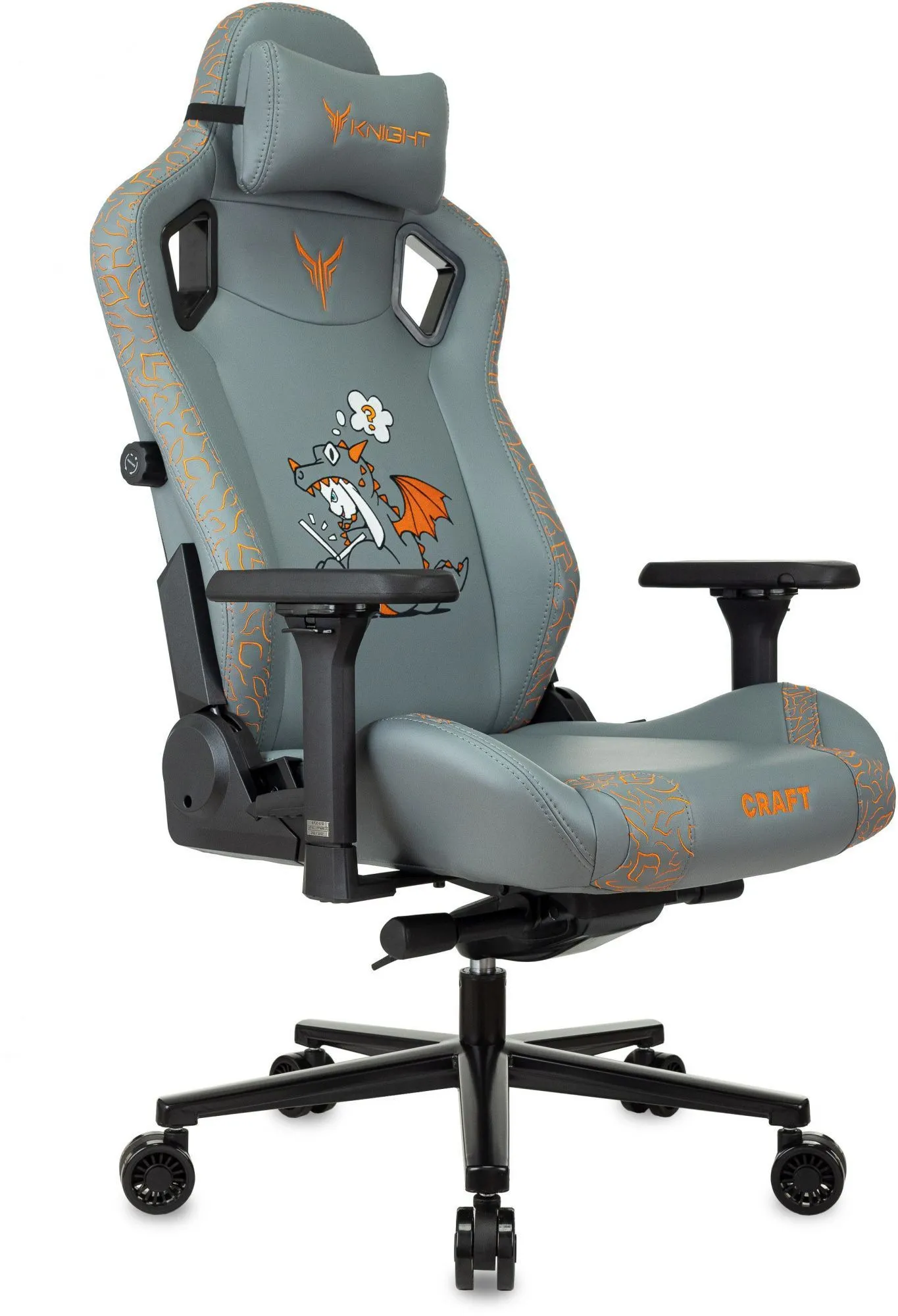 Кресло игровое Knight Craft Dragon серый экокожа крестов. металл