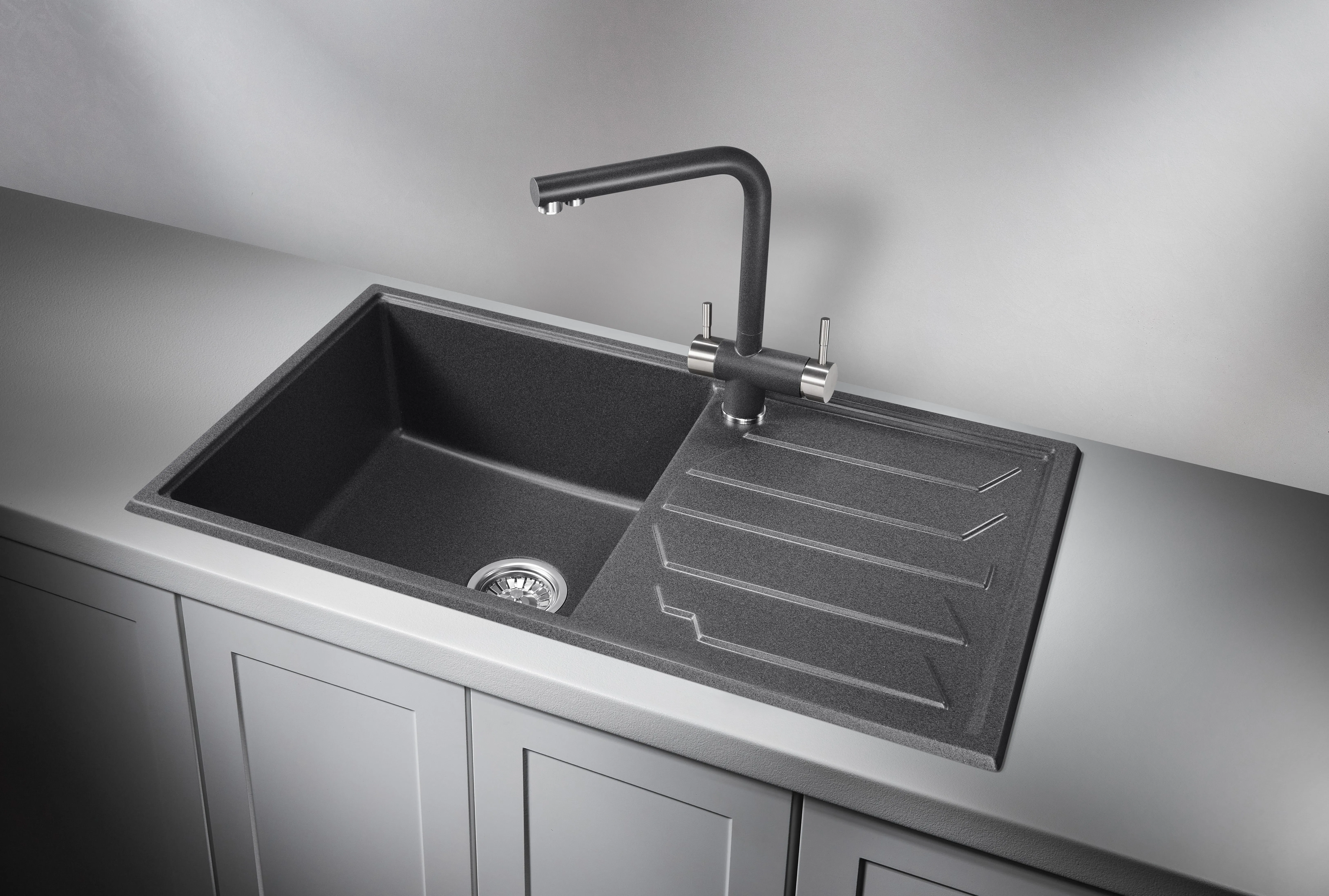 8601, ГРАФИТ (ЧЁРНО-СЕРЫЙ), кухонная мойка, кварц