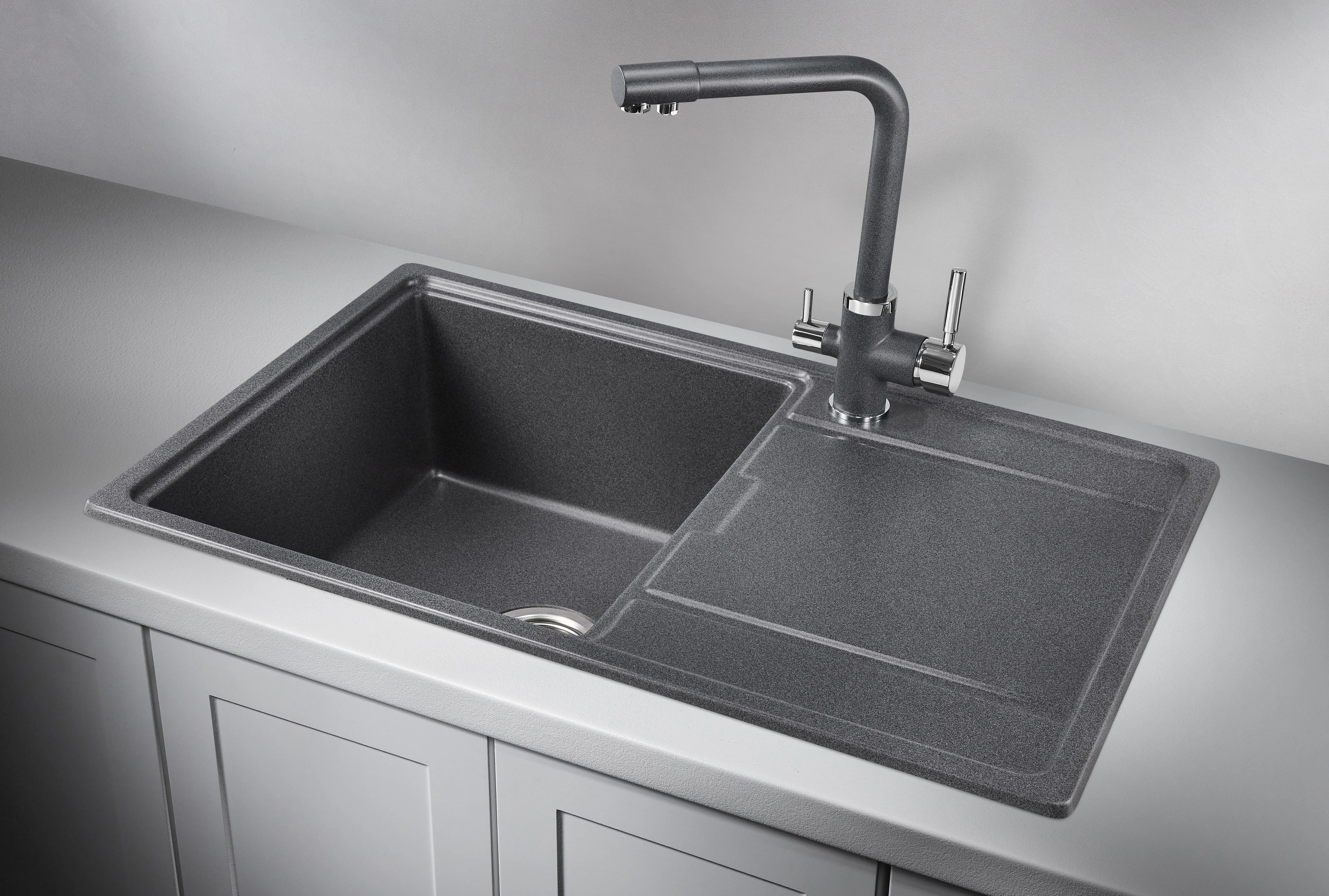 7804, ГРАФИТ (ЧЁРНО-СЕРЫЙ), кухонная мойка, кварц