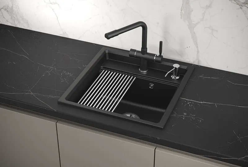 KS-5002, ШВАРЦ (чёрный металлик), кухонная мойка, кварц KS-5002, ШВАРЦ (чёрный металлик), кухонная мойка, кварц