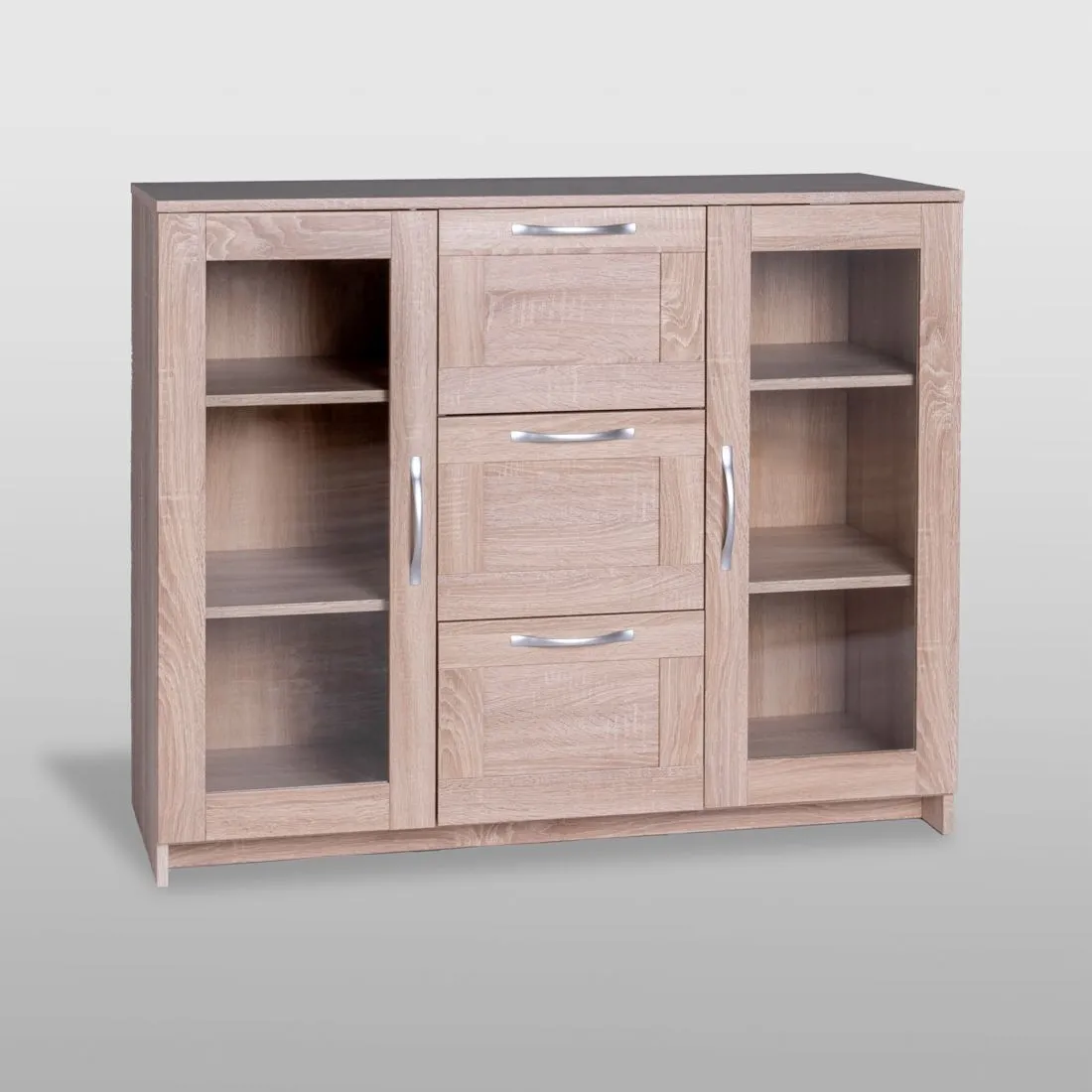 2.02.03.380.3 СИРИУС тумба 2 двери со стеклом и 3 ящика 117х95 сонома RU 2.02.03.380.3 СИРИУС тумба 2 двери со стеклом и 3 ящика 117х95 сонома RU