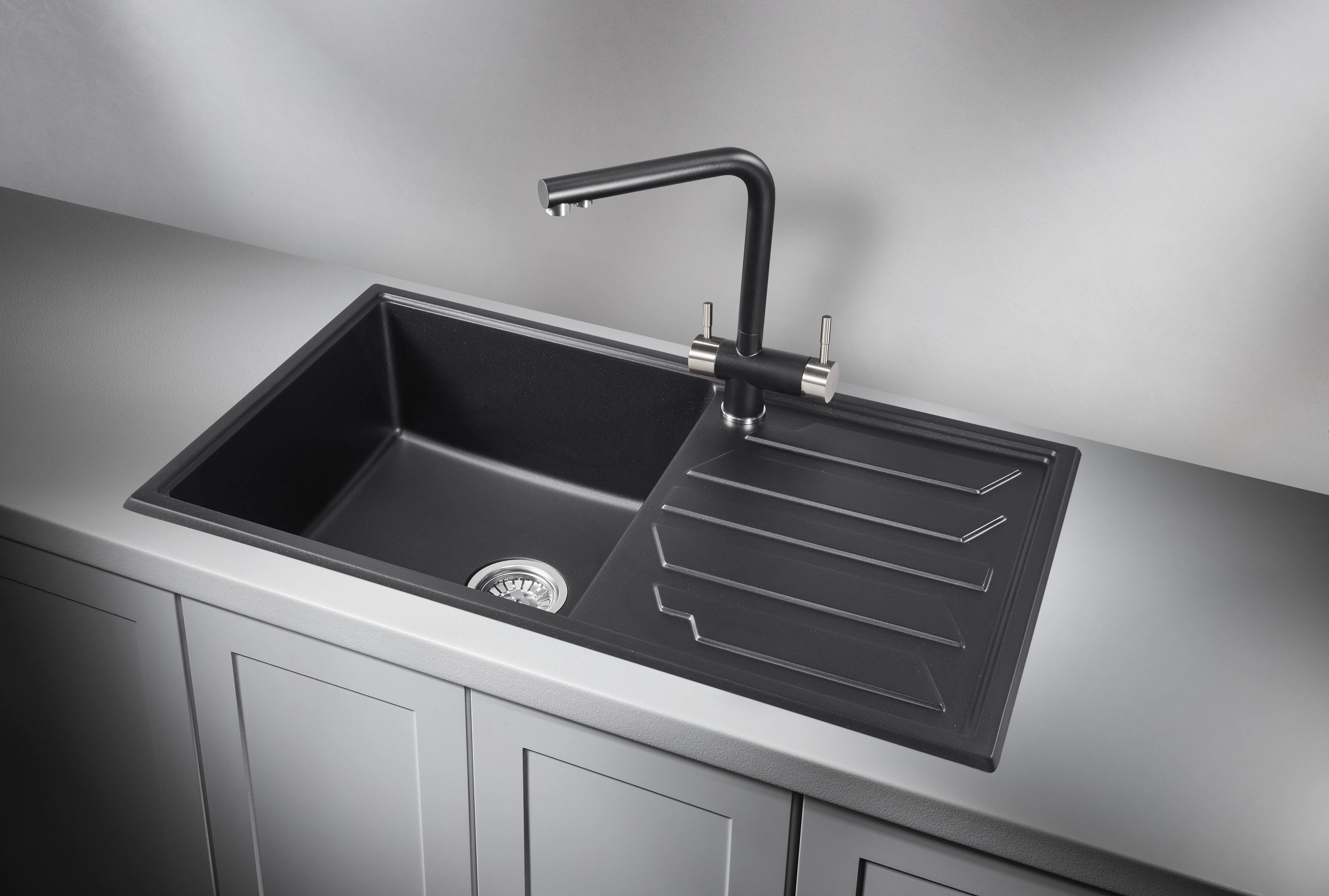 8601, ШВАРЦ (чёрный металлик), кухонная мойка, кварц
