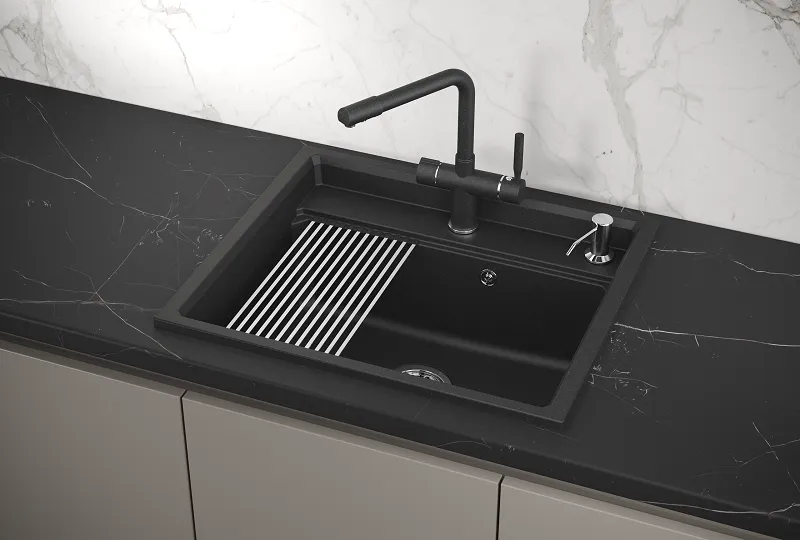 KS-6003, ЧЁРНЫЙ, кухонная мойка, кварц