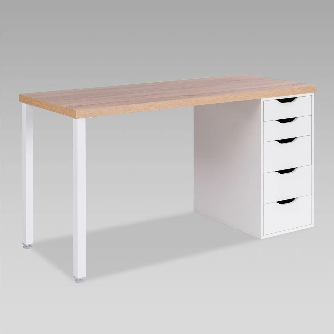 Стол письменный Ингар 2/5Т 140x75x55, дуб беленый/белый