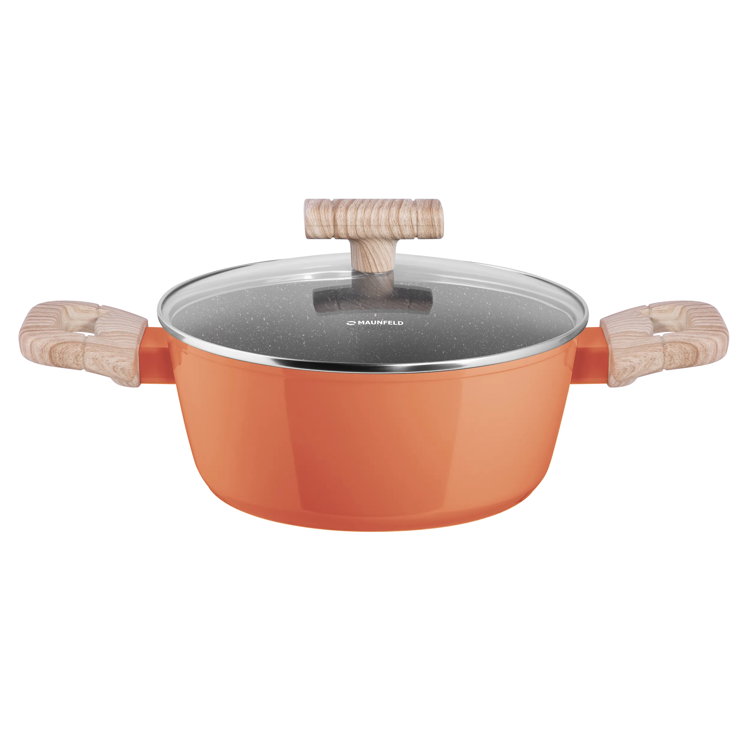 Кастрюля MAUNFELD MARTA MCS22FA06CL из кованого алюминия со стеклянной крышкой, 20 см, 2,2 л. Коралловый