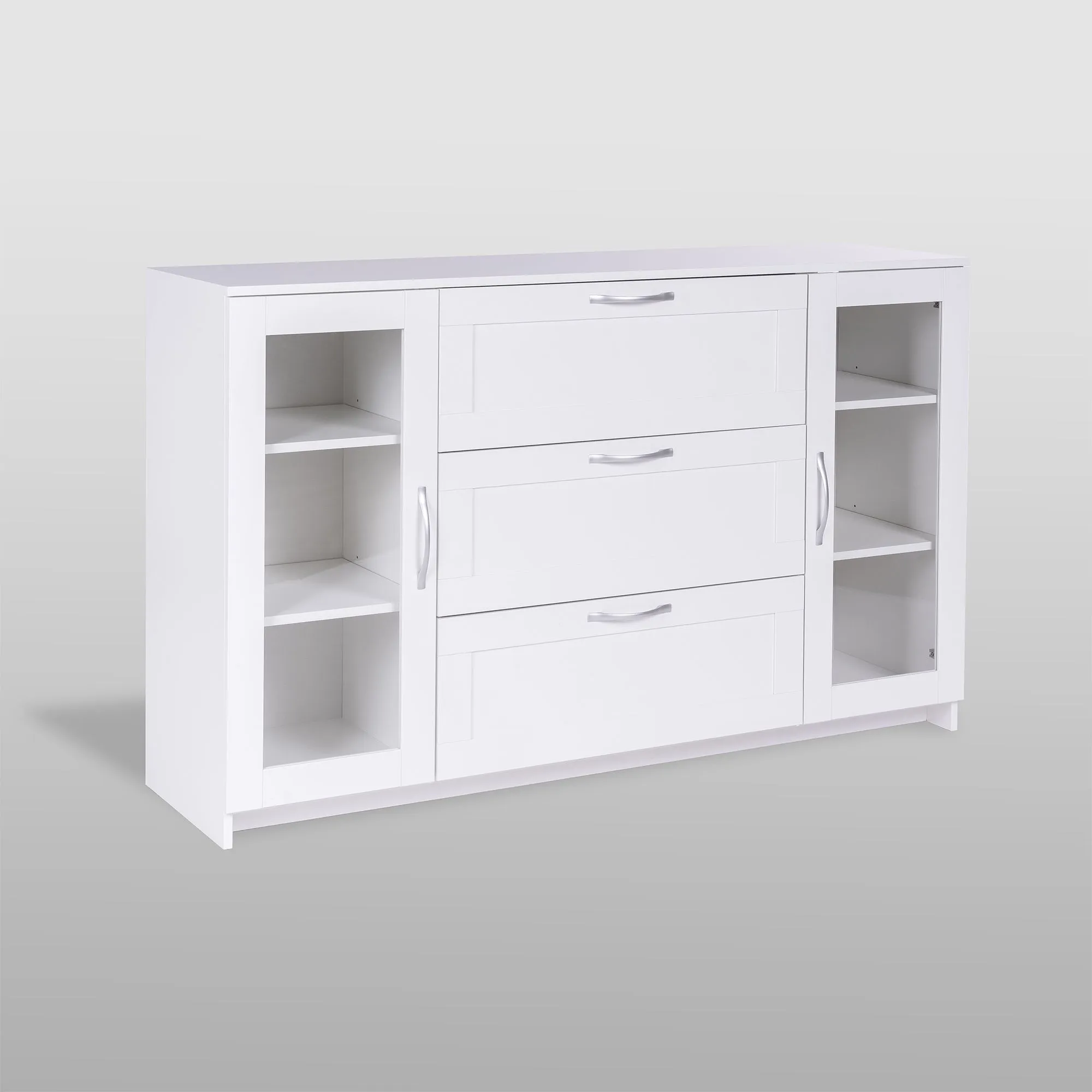 2.02.03.370.1 СИРИУС тумба 2 двери со стеклом и 3 ящика 156х95 белая RU 2.02.03.370.1 СИРИУС тумба 2 двери со стеклом и 3 ящика 156х95 белая RU