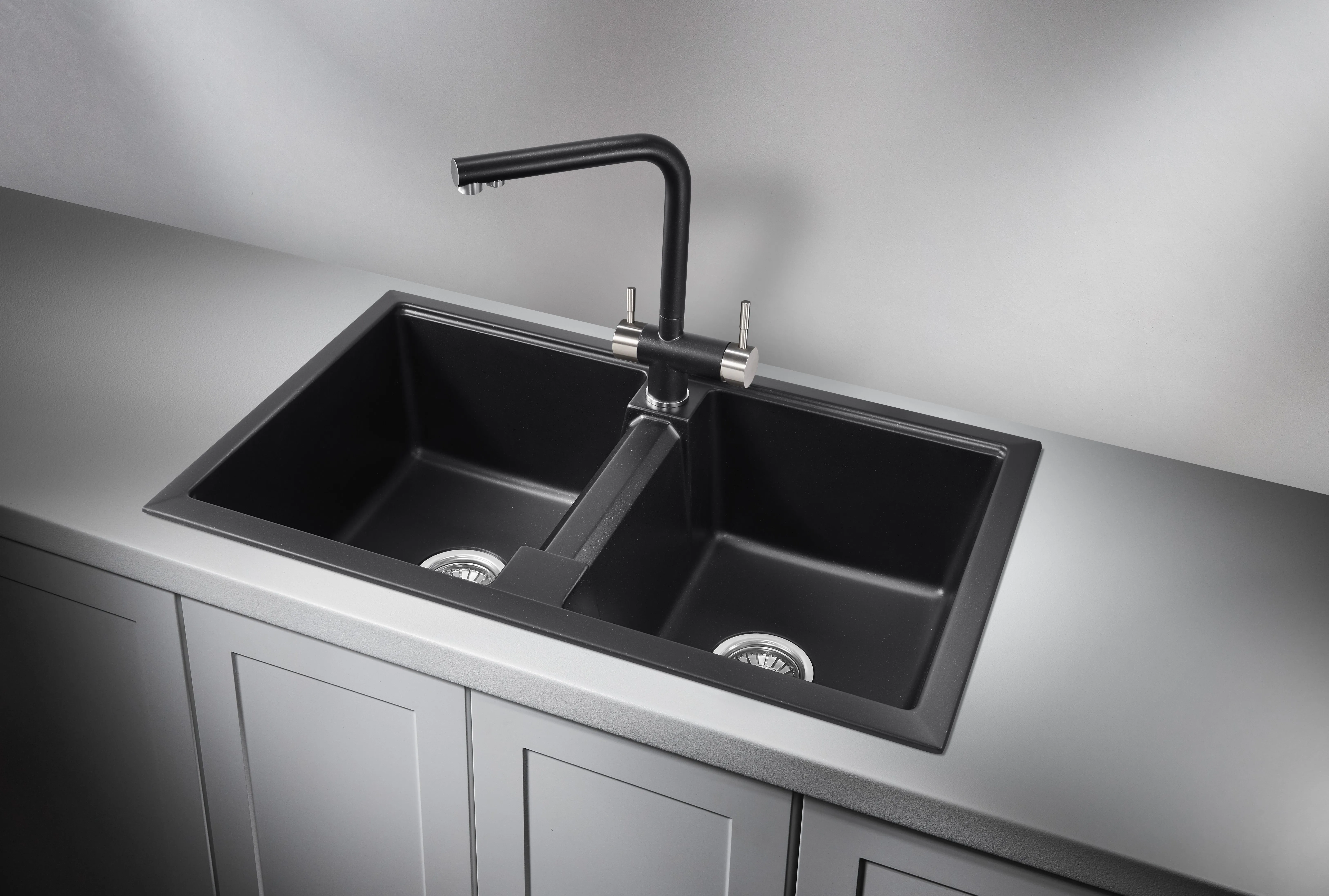 8101, ШВАРЦ (чёрный металлик), кухонная мойка, кварц