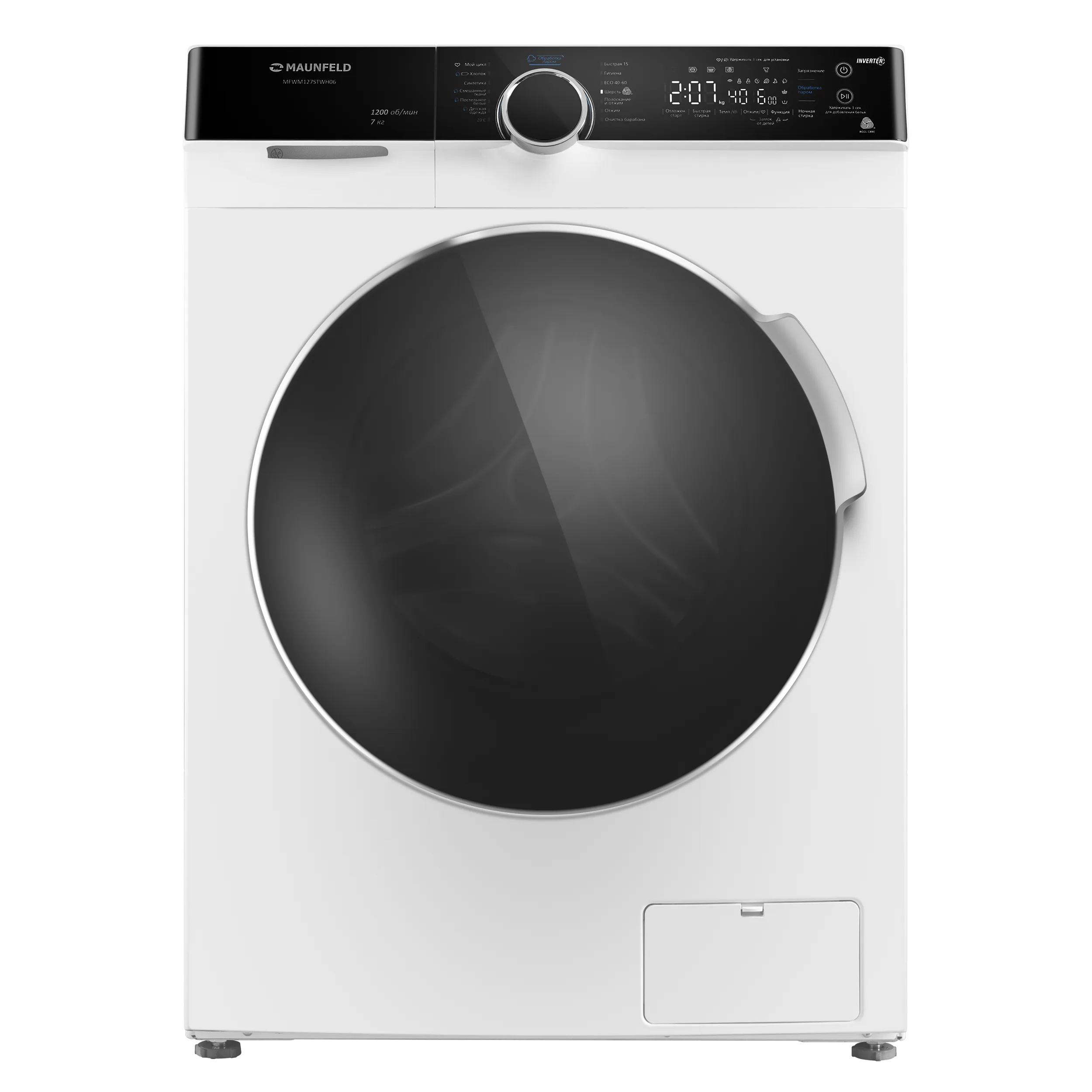 Стиральная машина с инвертором и паром MAUNFELD MFWM127STWH06 Белый Стиральная машина с инвертором и паром MAUNFELD MFWM127STWH06 Белый