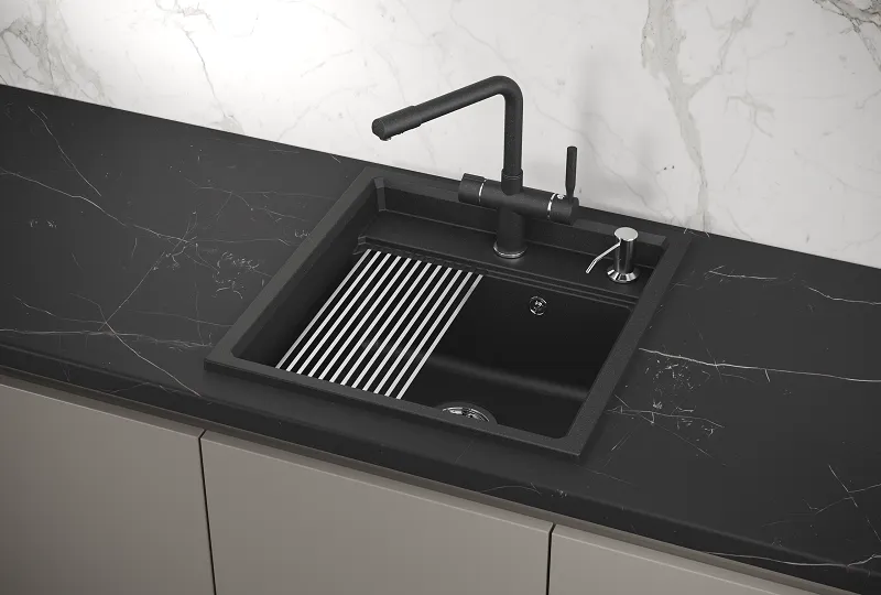 KS-5002, ЧЁРНЫЙ  кухонная мойка, кварц KS-5002, ЧЁРНЫЙ  кухонная мойка, кварц