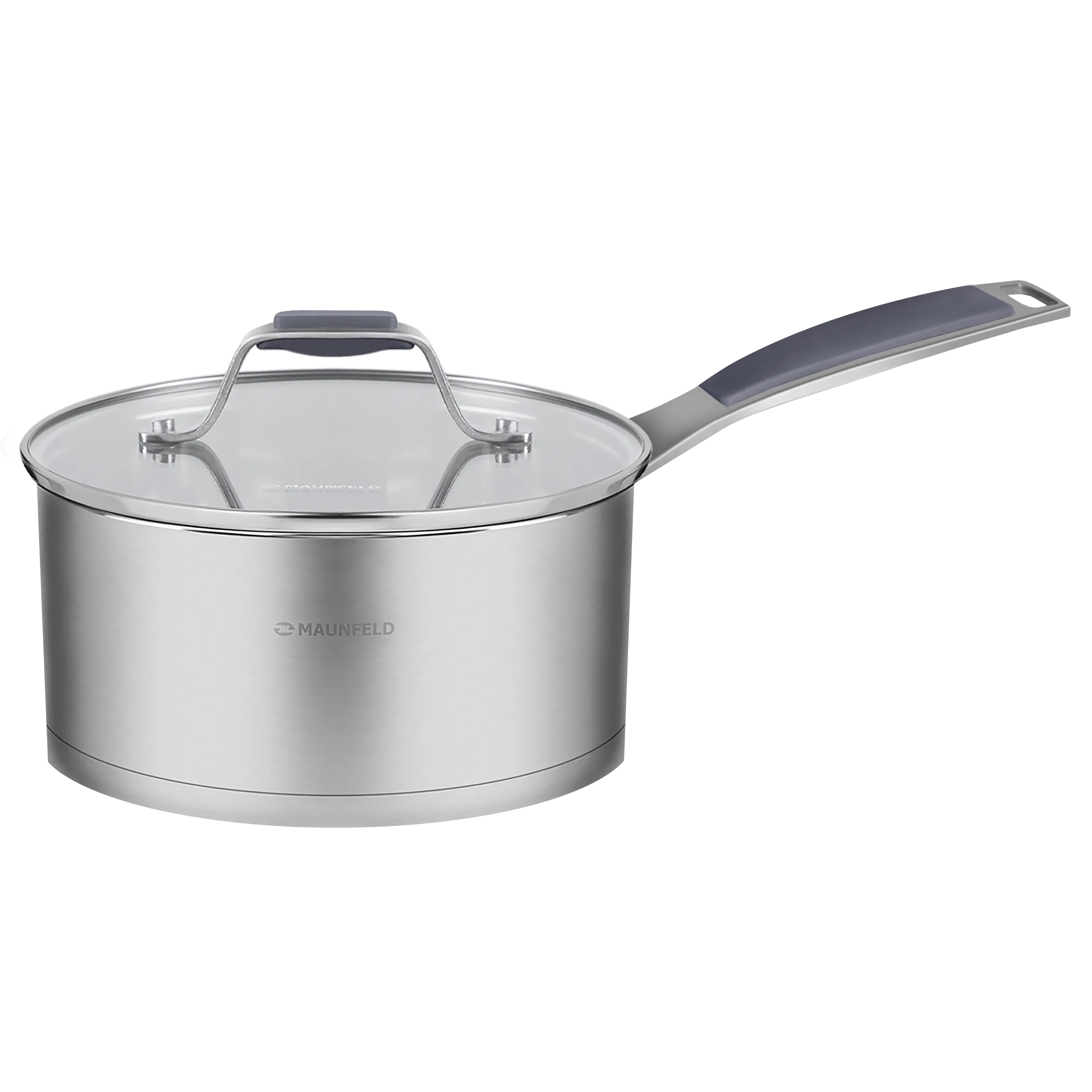 Ковш MAUNFELD MADISON MF18MS01SP из нержавеющей стали со стеклянной крышкой, 16 см, 1,8 л.