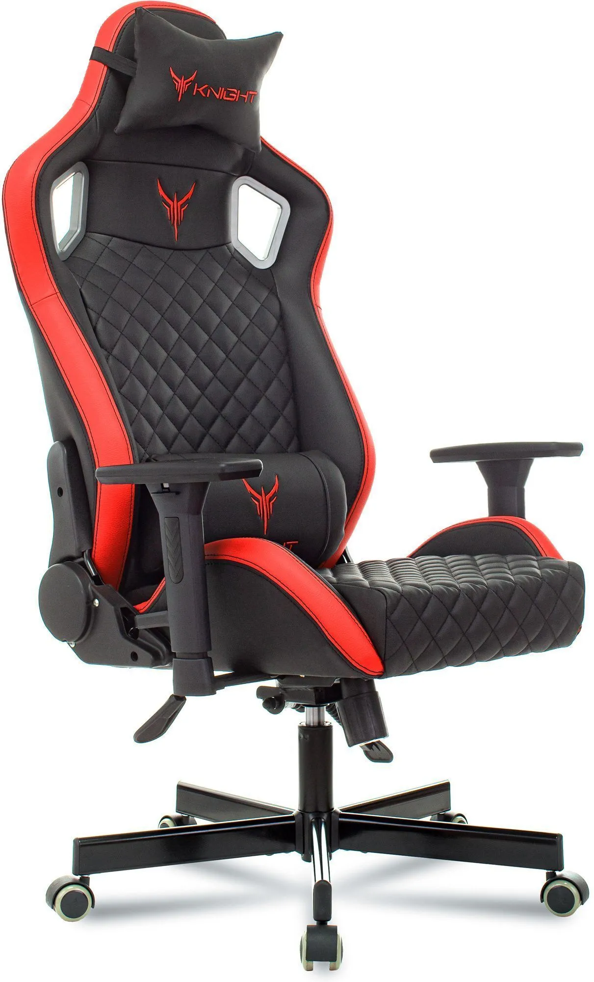 Кресло игровое Knight Outrider черный/красный ромбик экокожа с подголов. крестов. металл