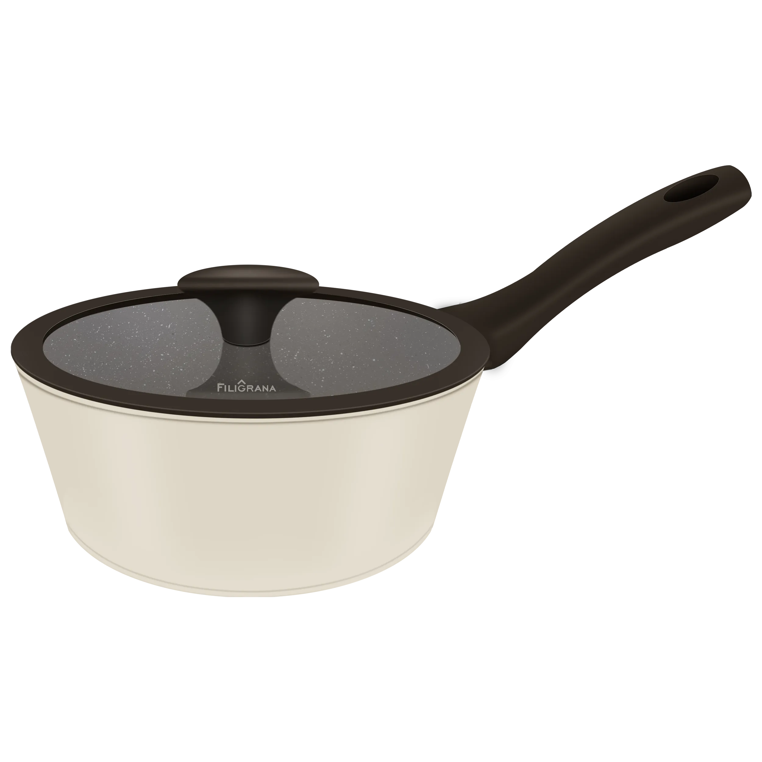 Ковш FILIGRANA EDDA FG18EDD01SP из кованого алюминия со стеклянной крышкой, 18 см Бежевый