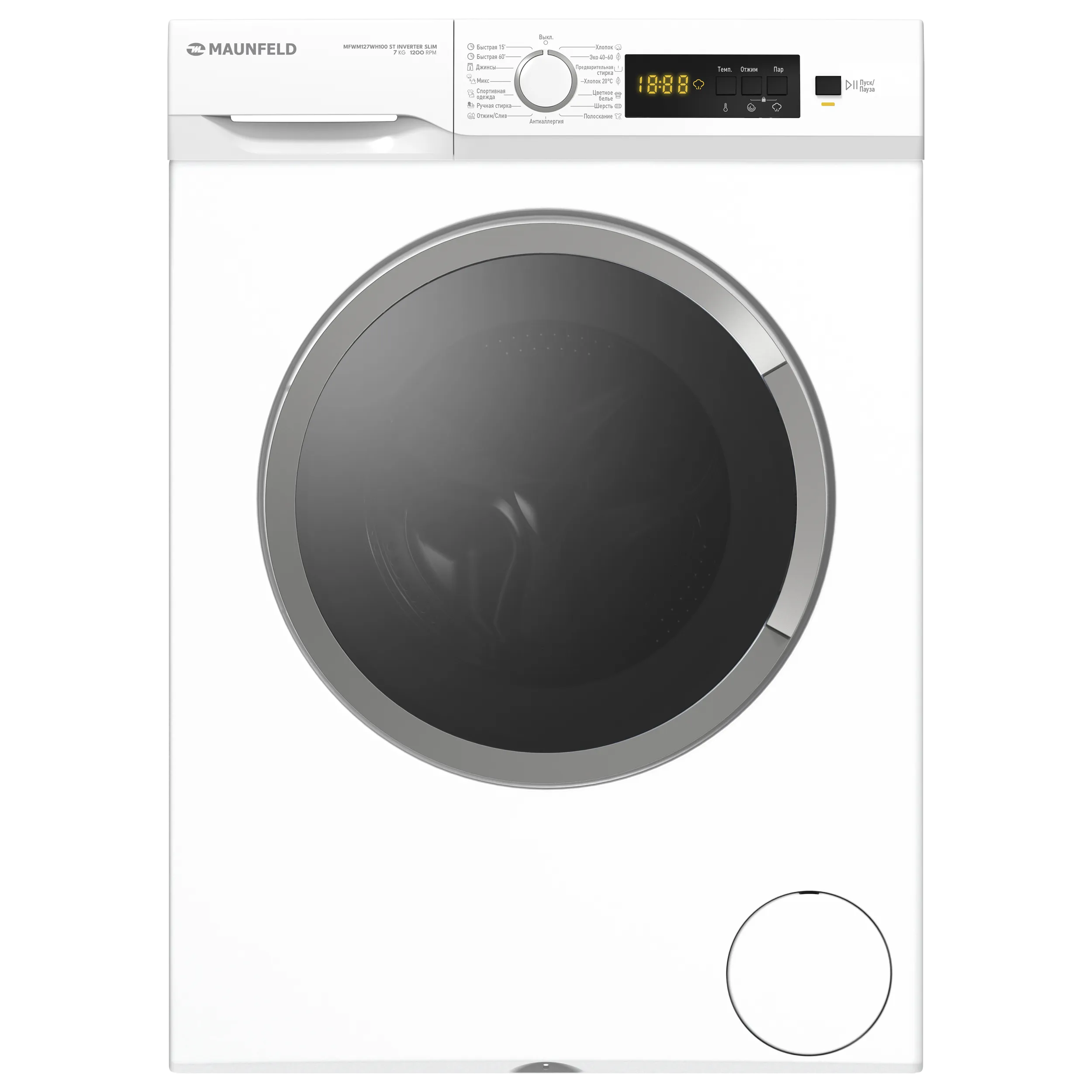Стиральная машина с инвертором и паром MAUNFELD MFWM127WH100 ST INVERTER SLIM Белый