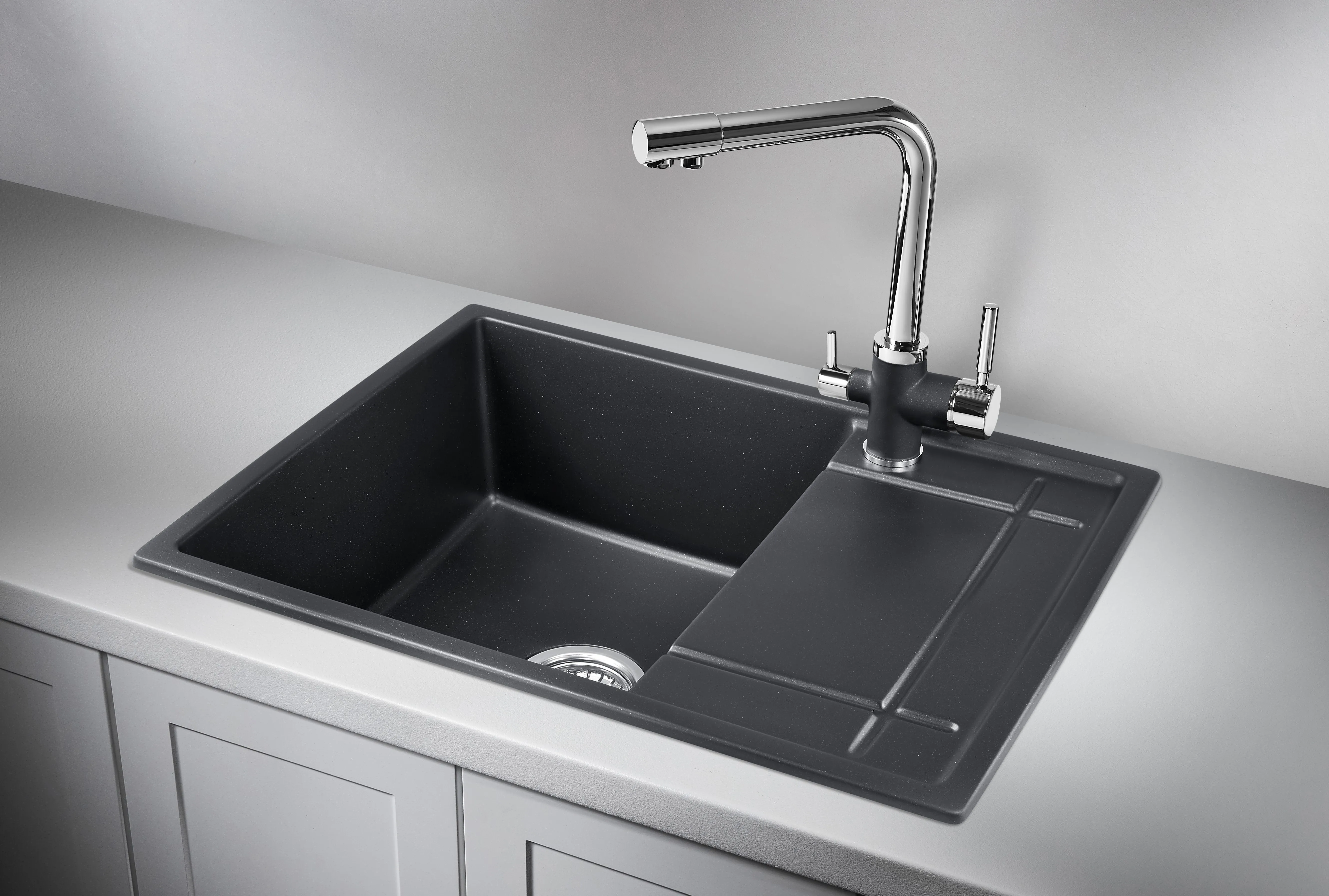 6501, ШВАРЦ (чёрный металлик), кухонная мойка, кварц
