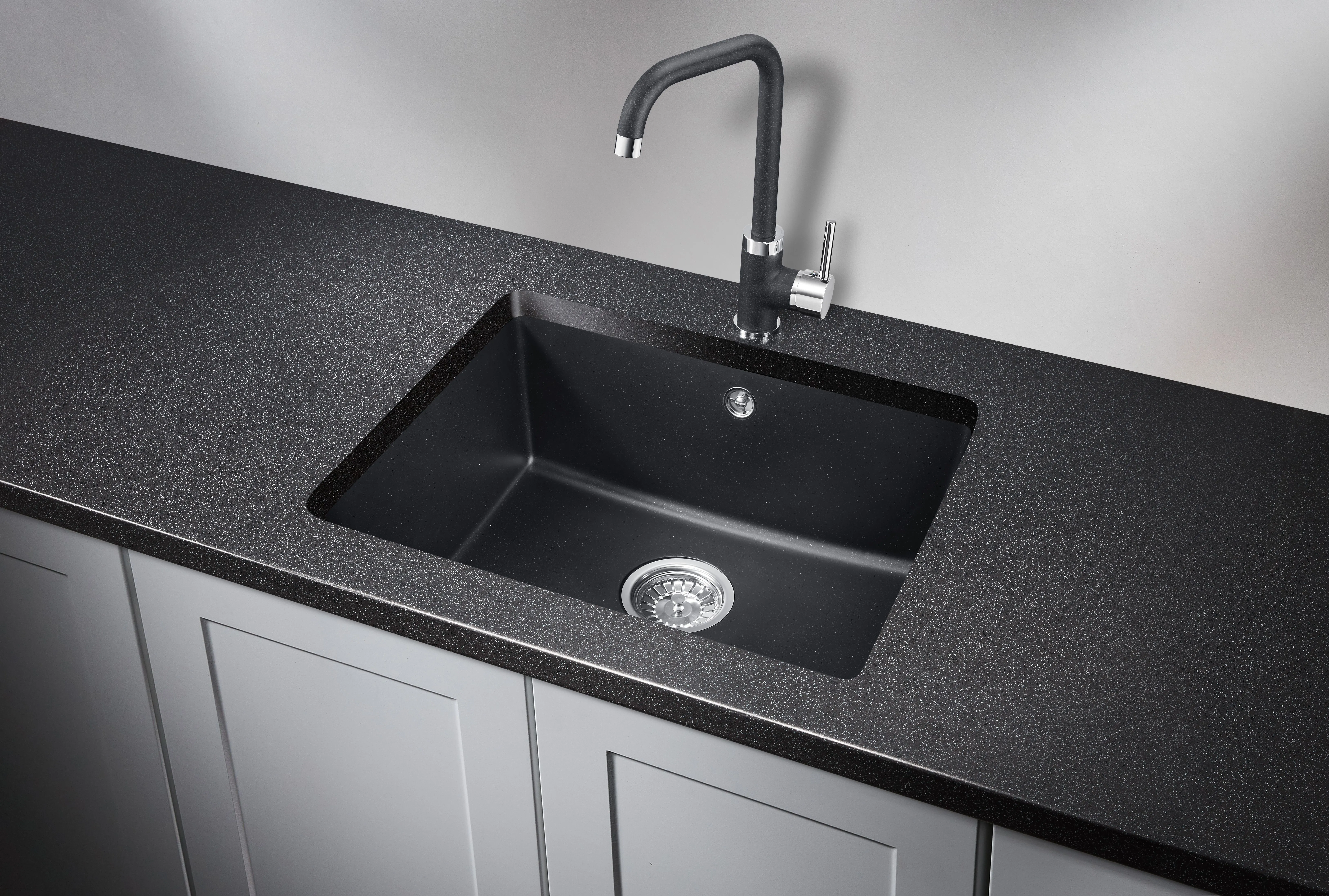 5551, ШВАРЦ (чёрный металлик), кухонная мойка, кварц