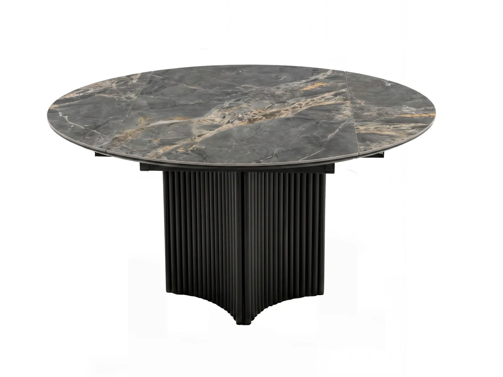 Стол DikLine RKD140 Керамика NEBULA GOLD (мрамор глянец серый)/подстолье черное/опоры черные (2 уп.)