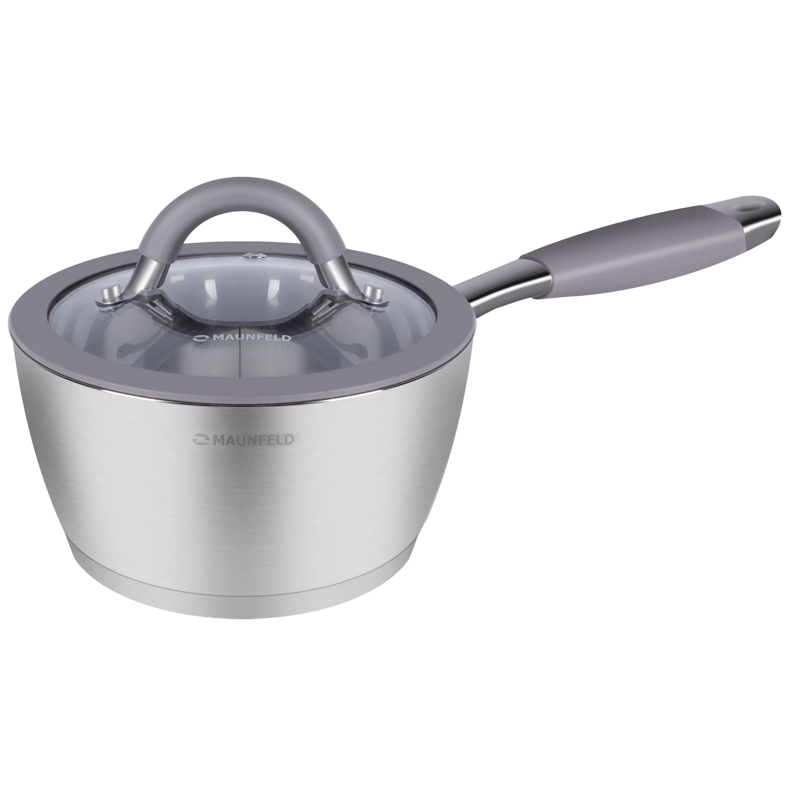 Ковш MAUNFELD LEONA MF18LN01SP из нержавеющей стали со стеклянной крышкой, 16 см, 1,6 л.