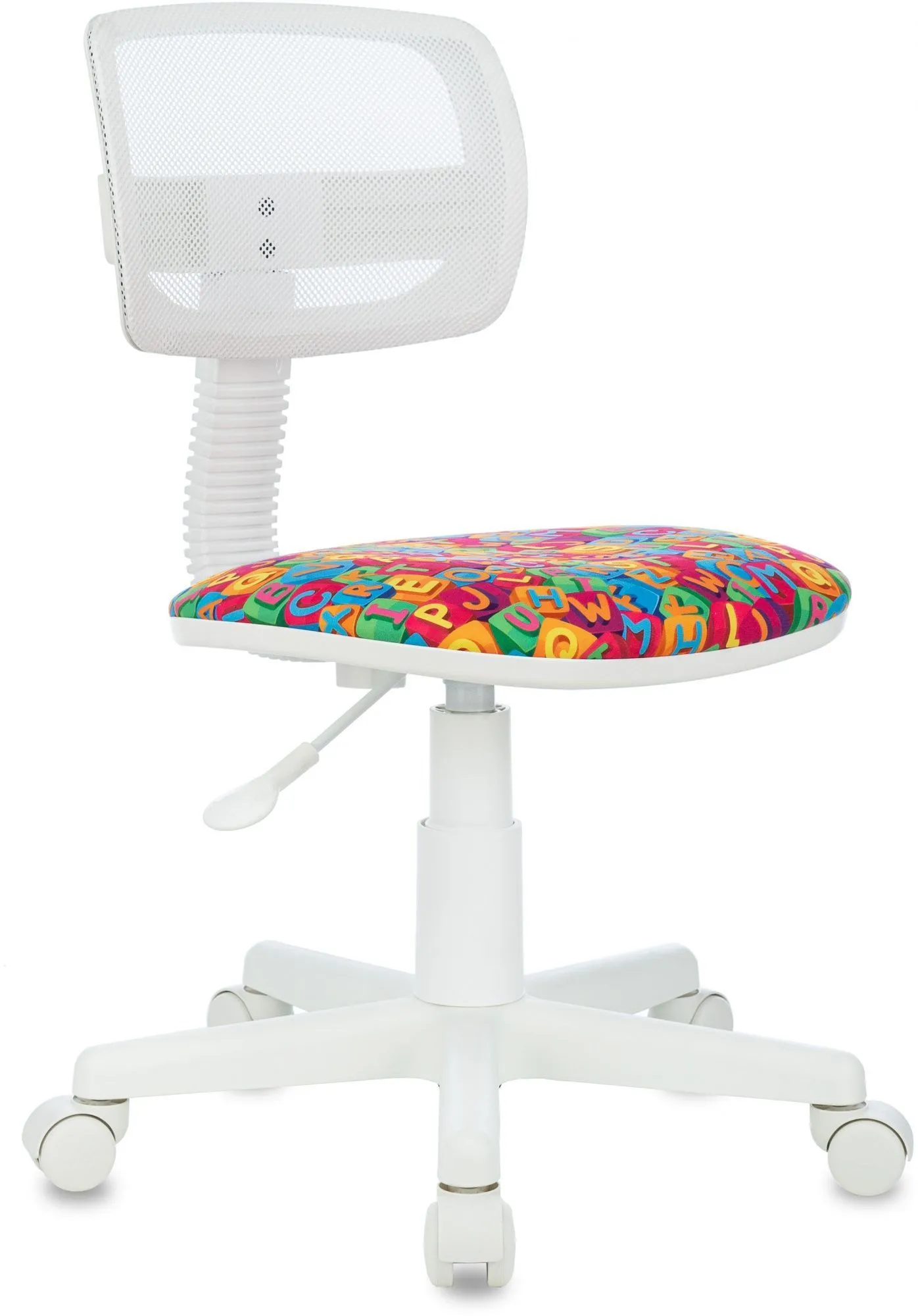 Кресло детское Бюрократ CH-W299 белый TW-15 сиденье мультиколор алфавит сетка/ткань крестов. пластик пластик белый Кресло детское Бюрократ CH-W299 белый TW-15 сиденье мультиколор алфавит сетка/ткань крестов. пластик пластик белый