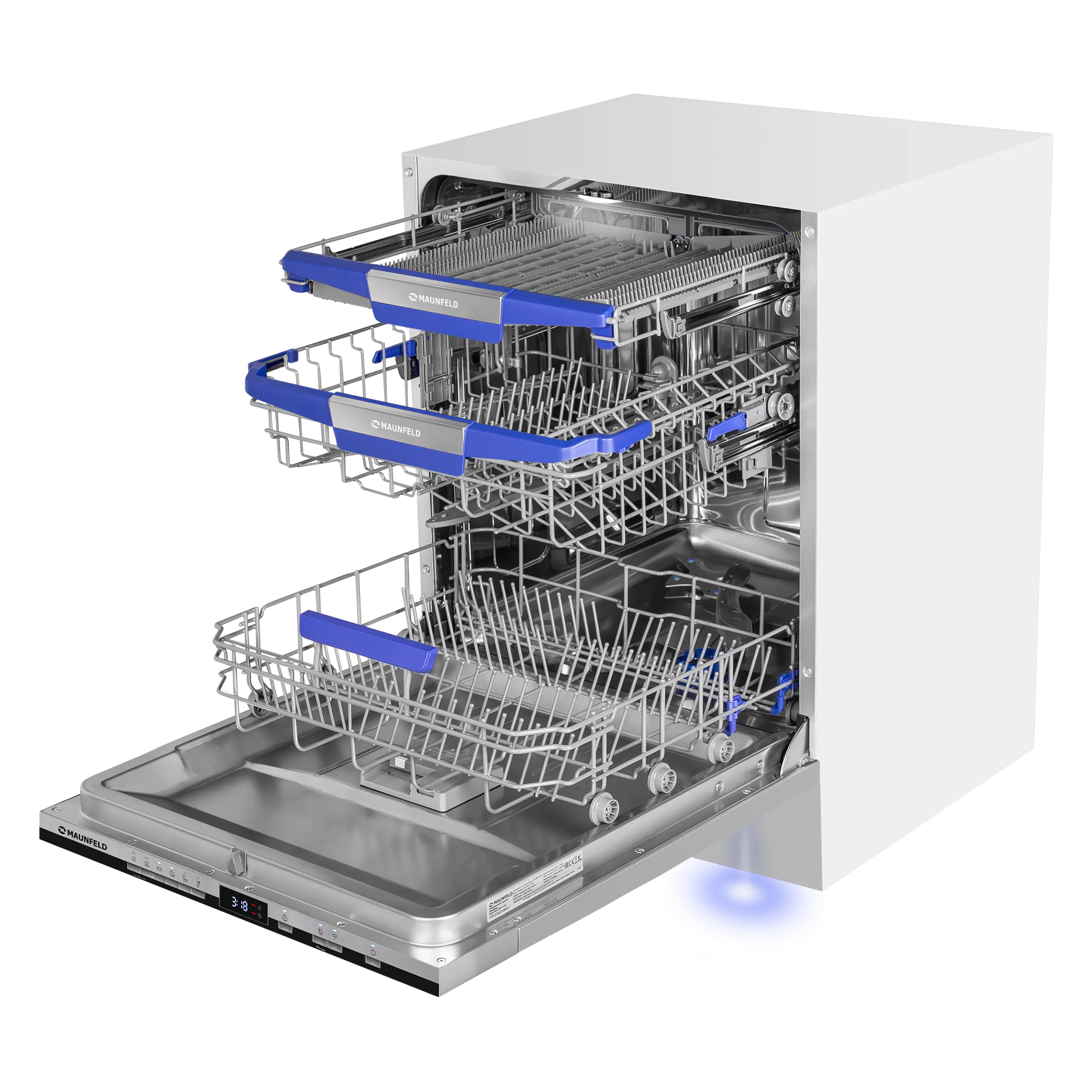 Посудомоечная машина с авто-открыванием MAUNFELD MLP60230 Light Beam Inverter Wi-Fi Нержавеющая сталь