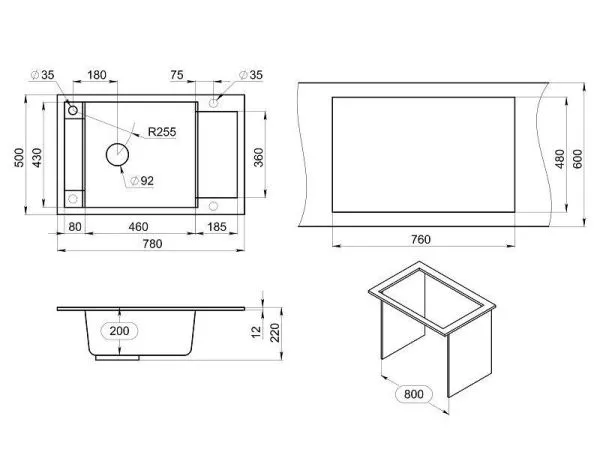 7806, АРКТИК (БЕЛЫЙ), кухонная мойка, кварц