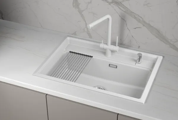 KS-7301i, АРКТИК (БЕЛЫЙ), кухонная мойка, кварц