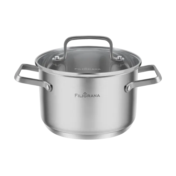 Кастрюля FILIGRANA MOLLY FG20MLL01CR из нержавеющей стали со стеклянной крышкой, 16 см, 1,9 л. Нержавеющая сталь