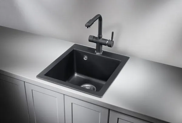 4201, ШВАРЦ (чёрный металлик), кухонная мойка, кварц
