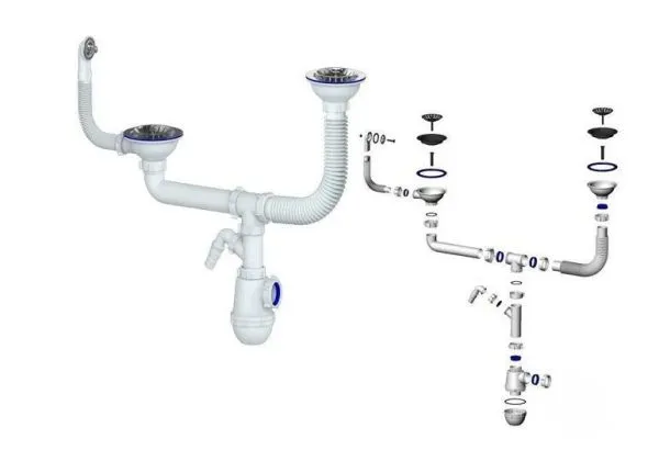 Сифон двойной GRAND+ 3 1/2&amp;quot; телескоп. труб. с поворот. чашей, круг перелив. и отвод (СН 3143-11-40)