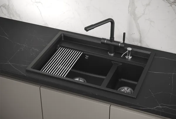 KS-7302, ШВАРЦ (чёрный металлик), кухонная мойка, кварц KS-7302, ШВАРЦ (чёрный металлик), кухонная мойка, кварц