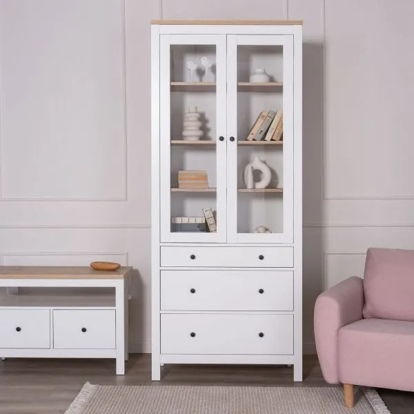 2.08.07.130.14 САГА шкаф с витриной 90 белый/ясень RU 2.08.07.130.14 САГА шкаф с витриной 90 белый/ясень RU