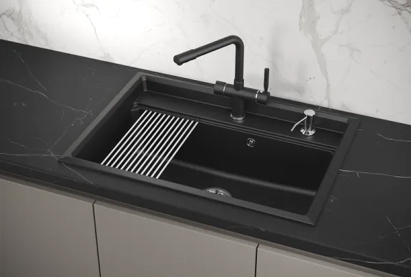 KS-7301, ШВАРЦ (чёрный металлик), кухонная мойка, кварц KS-7301, ШВАРЦ (чёрный металлик), кухонная мойка, кварц