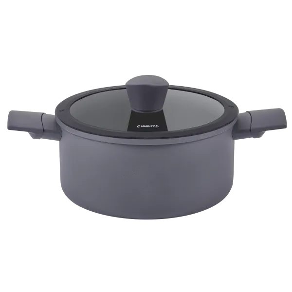 Кастрюля MAUNFELD ASTRID MF24ASTR1CR из кованого алюминия со стеклянной крышкой, 24см, 4.6 л Серый