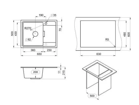 6503, ТУРМАЛИН, кухонная мойка, кварц