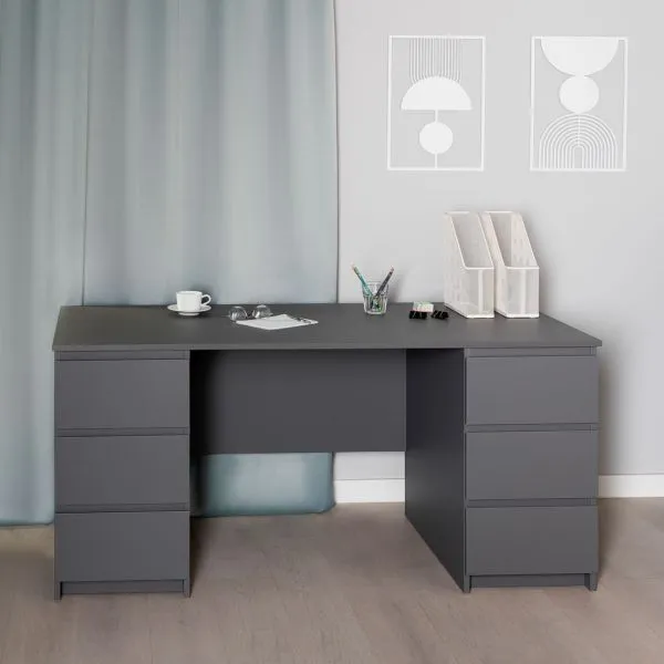 2.03.06.040.4 КАСТОР стол письменный 6 ящиков 151х65 RU серый 2.03.06.040.4 КАСТОР стол письменный 6 ящиков 151х65 RU серый