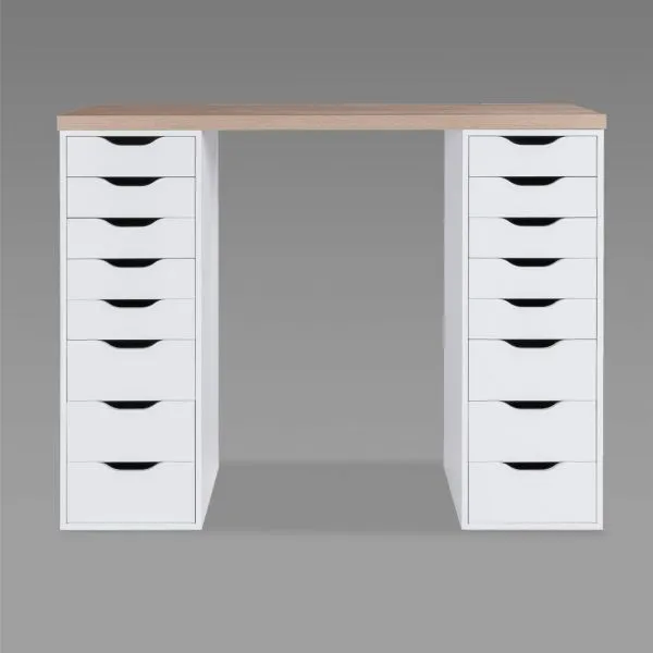 S00937 Ингар 2/88 стол письменный 140x106x55, дуб беленый/белый