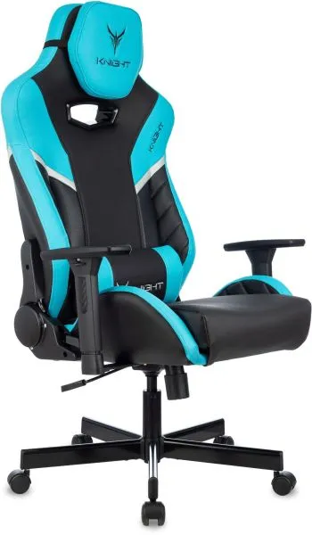 Кресло игровое Knight Thunder 5X черный/голубой экокожа крестов. металл