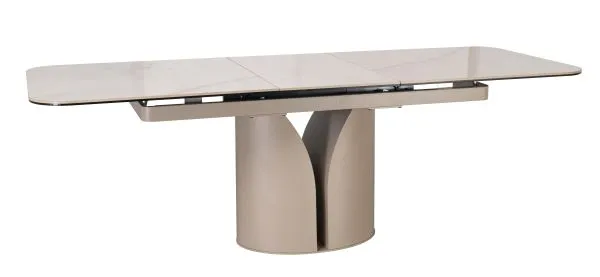 Стол обеденный DikLine CZ401 керамика Calacata Picasso White глянец, опоры металл  матовые бежевые (2 уп)