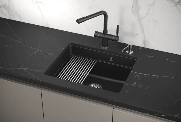 KS-5501U, ШВАРЦ (чёрный металлик), кухонная мойка, кварц KS-5501U, ШВАРЦ (чёрный металлик), кухонная мойка, кварц