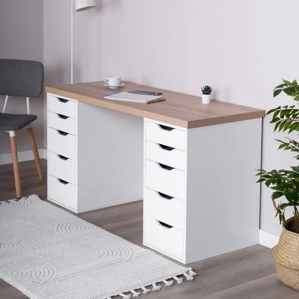 S00920 Ингар 2/55 стол письменный 140x75x55, дуб беленый/белый