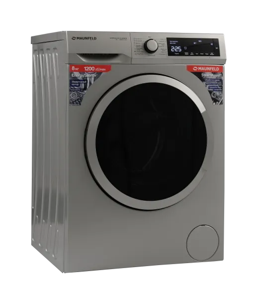 Стиральная машина с инвертором и паром MAUNFELD MFWM128400 ST INVERTER Нержавеющая сталь
