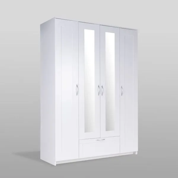 2.02.01.520.1 СИРИУС шкаф 4 двери и 1 ящик 156х59х220 белый RU (с 2 зеркалами)