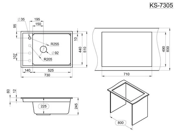 KS-7305, АЛЮМИНИУМ, кухонная мойка, кварц KS-7305, АЛЮМИНИУМ, кухонная мойка, кварц