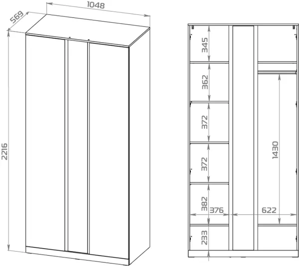 S01194 Варма Стор 105 шкаф распашной с зеркалом 222х105х57, белый S01194 Варма Стор 105 шкаф распашной с зеркалом 222х105х57, белый